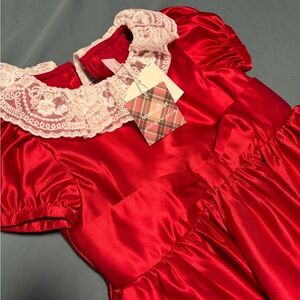 American Girl Elegant Red Dress with Lace Detail